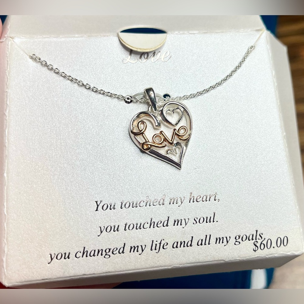 Two tone heart necklace “ love” NWT